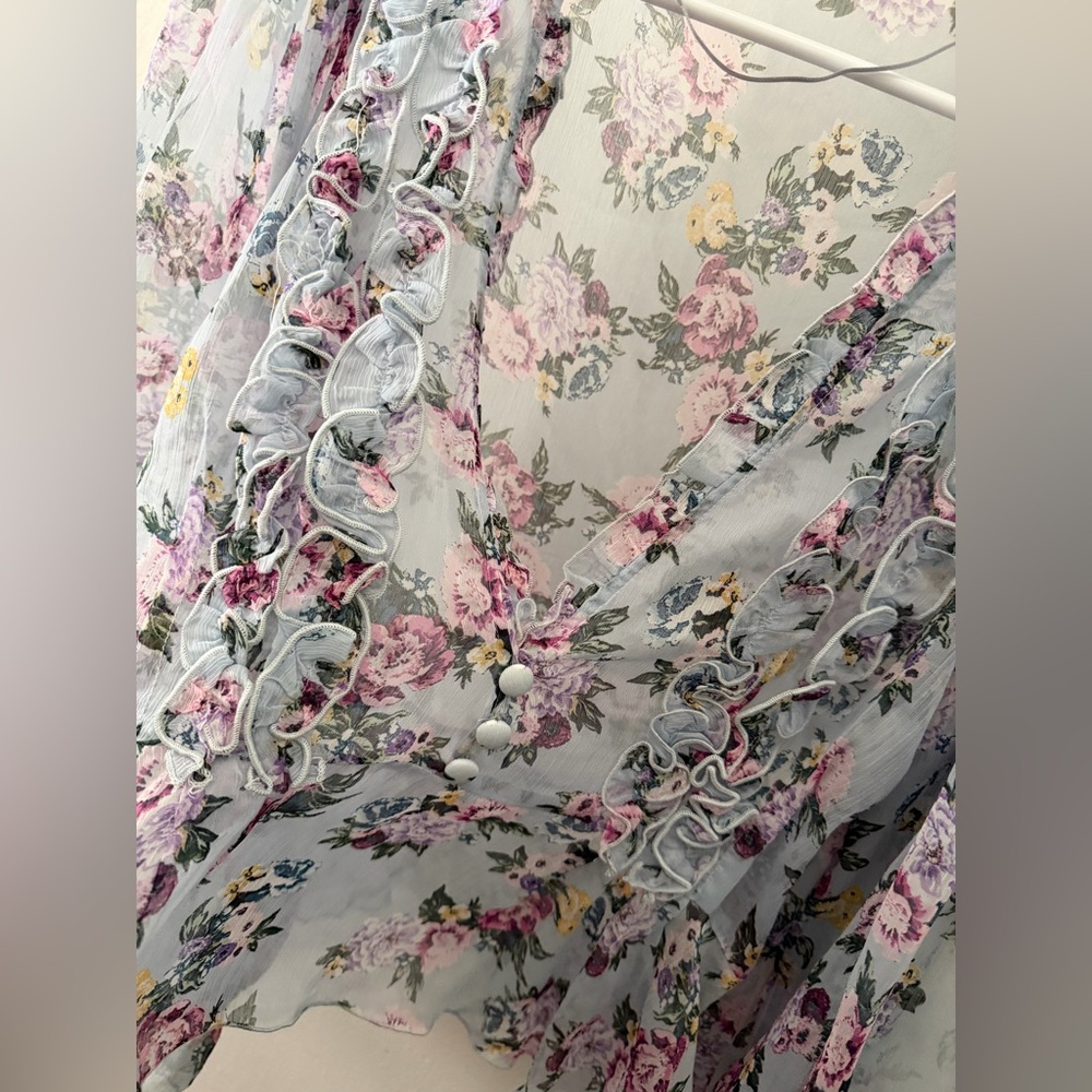 Zara Floral Ruffle Sheer Blouse - Picture 5 of 7